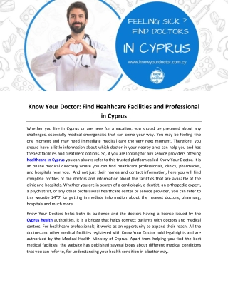 Know Your Doctor: Find Healthcare Facilities and Professional in Cyprus