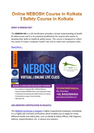 Online NEBOSH Course in Kolkata | Safety Course in Kolkata