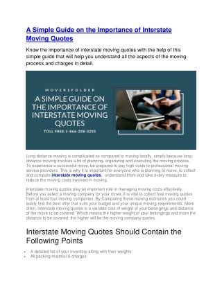 A Simple Guide on the Importance of Interstate Moving Quotes