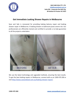 Get Immediate Leaking Shower Repairs in Melbourne