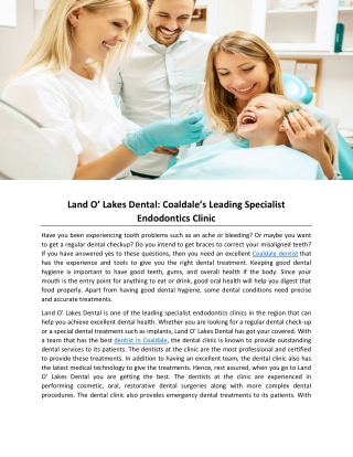 Land O’ Lakes Dental: Coaldale’s Leading Specialist Endodontics Clinic