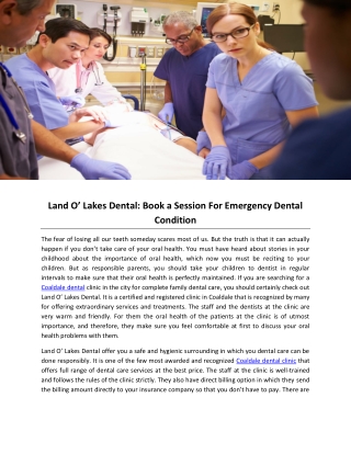 Land O’ Lakes Dental: Book a Session For Emergency Dental Condition