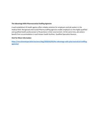 The Advantage With Pharmaceutical Staffing Agencies