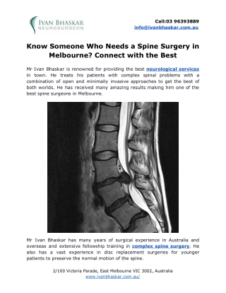 Know Someone Who Needs a Spine Surgery in Melbourne? Connect with the Best