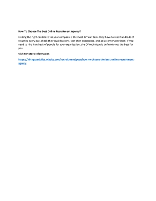 How To Choose The Best Online Recruitment Agency?