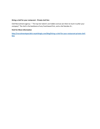 Hiring a chef for your restaurant - Private chef hire