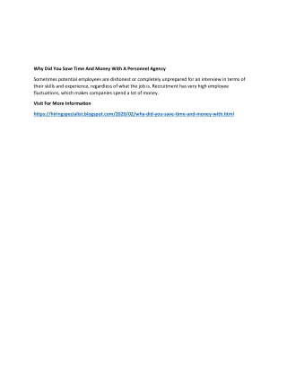 Why Did You Save Time And Money With A Personnel Agency