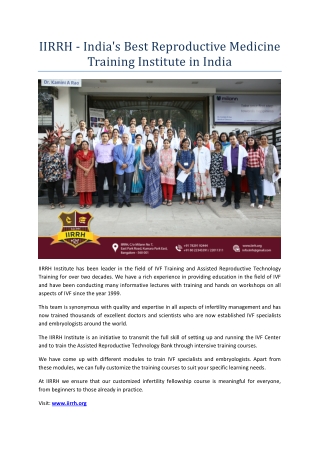 IIRRH - India's Best Reproductive Medicine Training Institute in India