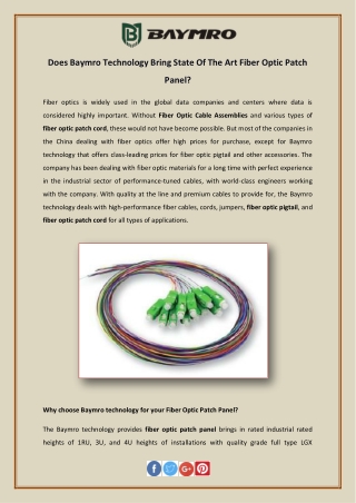 Does Baymro Technology Bring State Of The Art Fiber Optic Patch Panel?