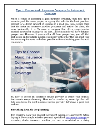 Tips to Choose Music Insurance Company for Instrument Coverage