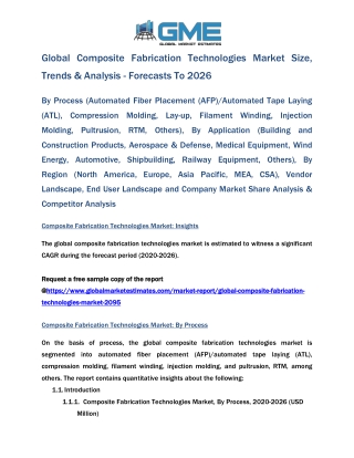 Global Composite Fabrication Technologies Market Size, Trends & Analysis - Forecasts To 2026