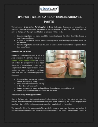 Tips for Taking Care of Undercarriage Parts