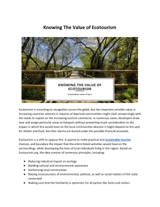 Knowing The Value of Ecotourism