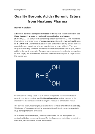 Quality Boronic Acids/Boronic Esters from Huateng Pharma