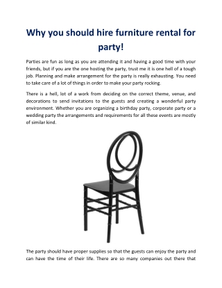 Why you should hire furniture rental for party