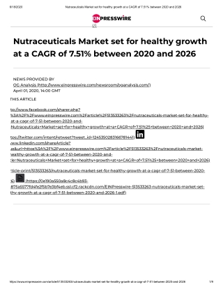 2020 Nutraceuticals Market Size, Share and Trend Analysis Report to 2026