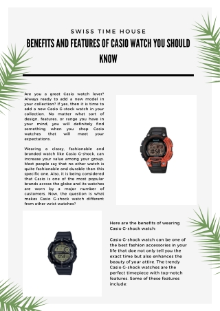 Swiss Time House: Benefits and Features of Casio Watch You Should Know!