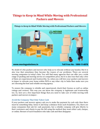Things to Keep in Mind While Moving with Professional Packers and Movers