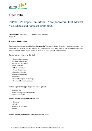 Apolipoprotein Test Market Size, Status and Forecast 2020-2026