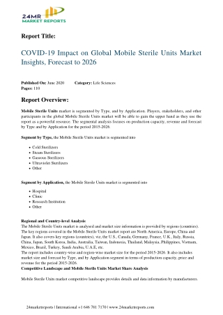 Mobile Sterile Units Market Insights, Forecast to 2026