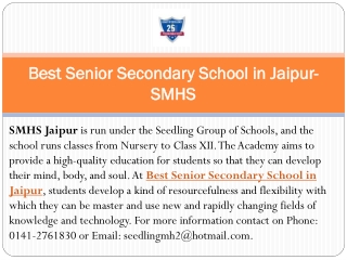 Best Senior Secondary School in Jaipur- SMHS