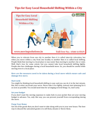 Tips for Easy Local Household Shifting Within a City
