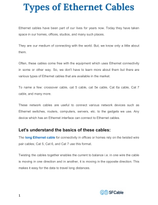 Types of Ethernet Cables