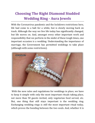 Choosing The Right Diamond Studded Wedding Ring - Aura Jewels