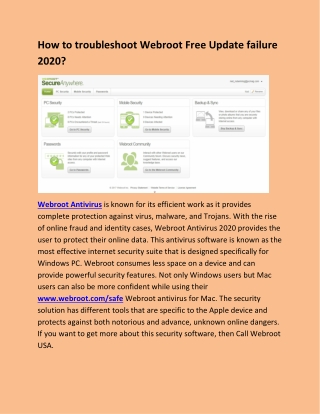 How to troubleshoot Webroot Free Update failure 2020?