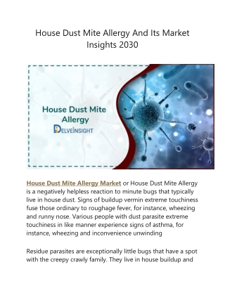House Dust Mite Market 2030