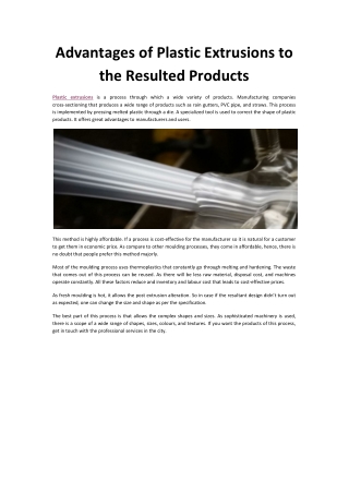 Advantages Of Plastic Extrusions To The Resulted Products