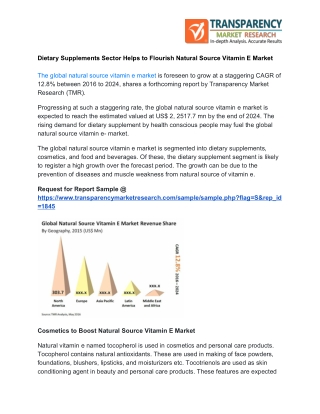 Dietary Supplements Sector Helps to Flourish Natural Source Vitamin E Market