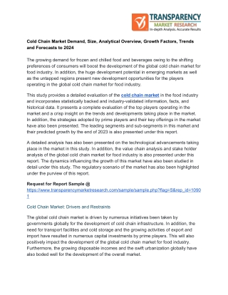 Cold Chain Market Demand, Size, Analytical Overview, Growth Factors, Trends and Forecasts to 2024