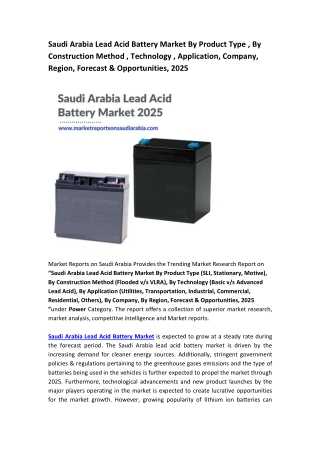 Saudi Arabia Lead Acid Battery Market Forecast to 2025