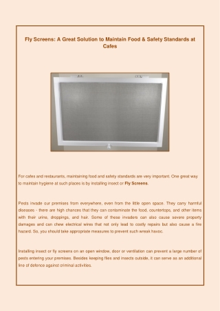 Fly Screens: A Great Solution to Maintain Food & Safety Standards at Cafes