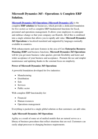 Microsoft Dynamics 365 - Operations A Complete ERP Solution.