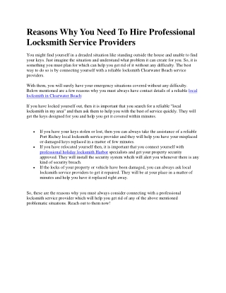 Reasons Why You Need To Hire Professional Locksmith Service Providers