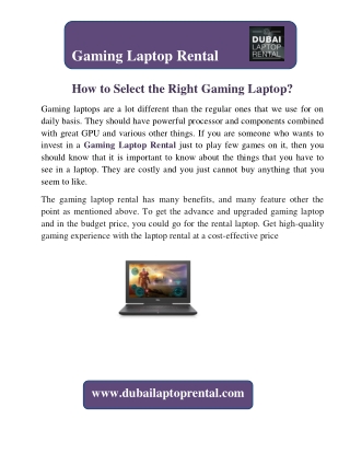 How to Select the Right Gaming Laptop?