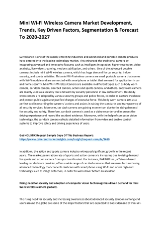 Mini Wi-Fi Wireless Camera Market Development, Trends, Key Driven Factors, Segmentation & Forecast To 2020-2027
