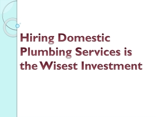 Hiring Domestic Plumbing Services is the Wisest Investment