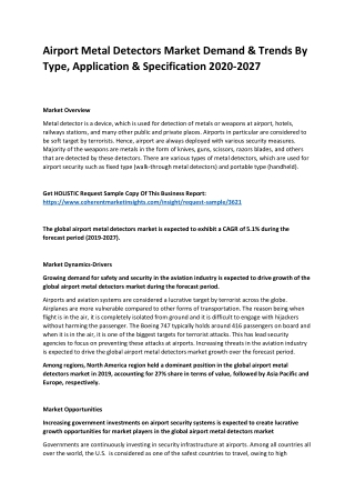 Airport Metal Detectors Market Demand & Trends By Type, Application & Specification 2020-2027