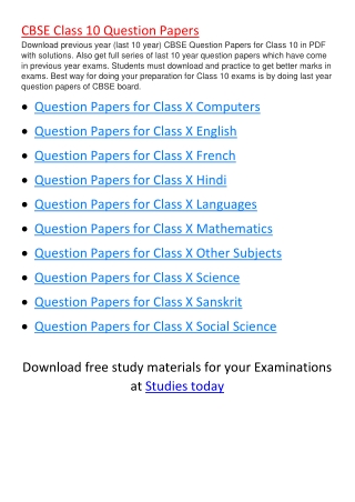 Class 10 Question Papers