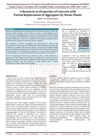 A Research on Properties of Concrete with Partial Replacement of Aggregates by Waste Plastic