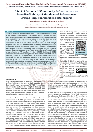 Effect of Fadama III Community Infrastructure on Farm Profitability of Members of Fadama user Groups (Fugs) in Anambra S