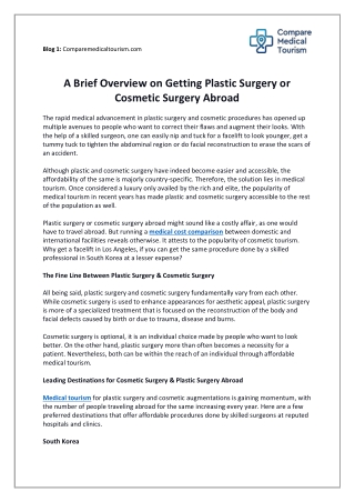 A Brief Overview on Getting Plastic Surgery or Cosmetic Surgery Abroad