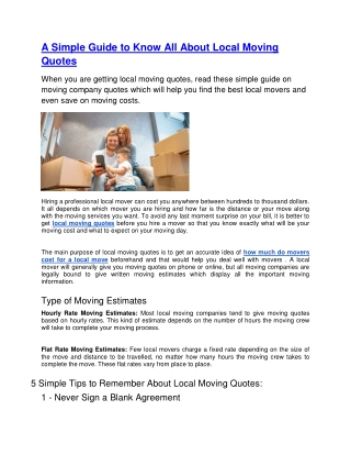 A Simple Guide to Know All About Local Moving Quotes