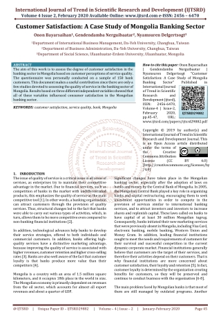 Customer Satisfaction A Case Study of Mongolia Banking Sector