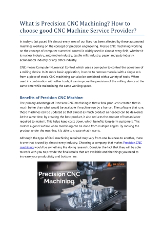 What is Precision CNC Machining? How to choose good CNC Machine Service Provider?