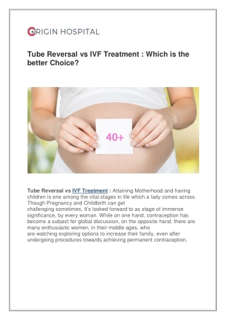 Tube Reversal vs IVF Treatment : Which is the better Choice?