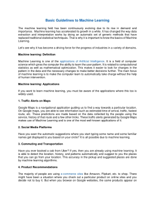 Basic Guidelines to Machine Learning
